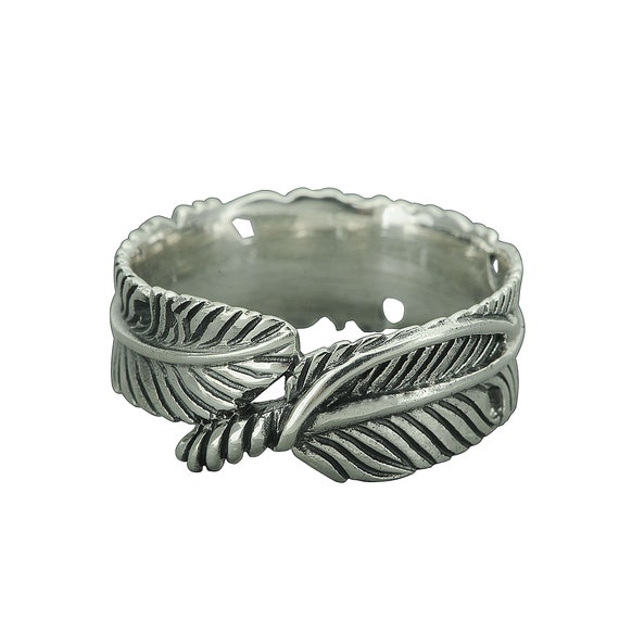 Anillo de plumas 925 Plata de ley Cuervo Pluma Anillo de p jaro