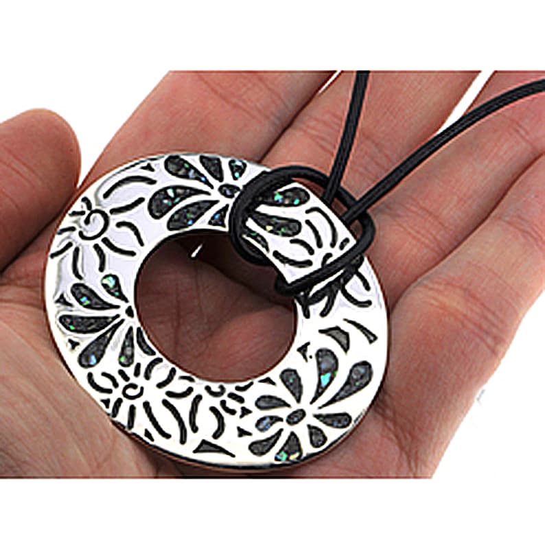 Set Mother of Pearl Vintage Handcrafted Boho Hippie 45.1 g 25 g 925 Sterling Silver Necklace and Bracelet BELDIAMO