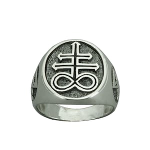 Leviathan Ring Sulphur Sign leviathan Cross,Sigil of Lucifer Silver  Seal of Satan Bafomet Brimstone Symbol 8 g 925 Sterling Silver Beldiamo