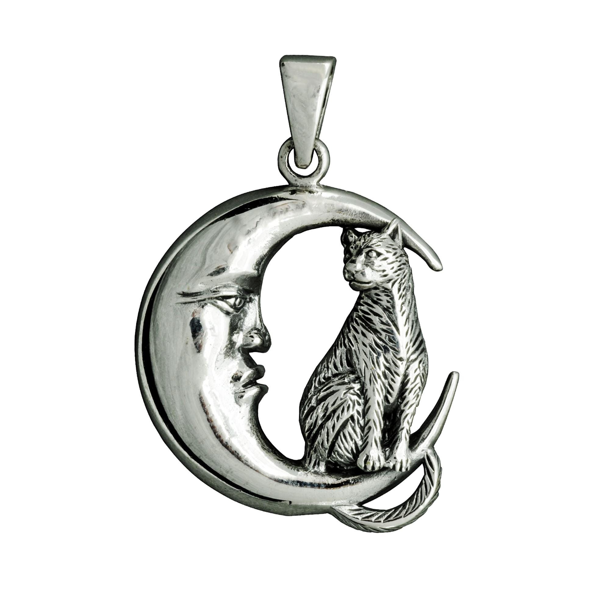 JERWLI Collana Con Ciondolo Gatto E Nodo Celtico In Argento 925 Con Luna - Regalo Per Amanti Dei Gatti