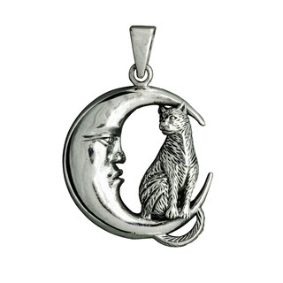 JERWLI Collana Con Ciondolo Gatto E Nodo Celtico In Argento 925 Con Luna - Regalo Per Amanti Dei Gatti