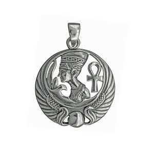 Nefertiti Ankh Pendant 925 sterling silver, Egyptian Queen&#39;s Artistic Rendering,Pharaoh of the Aton,Ancient Egyptian Solar Being Ra Beldiamo