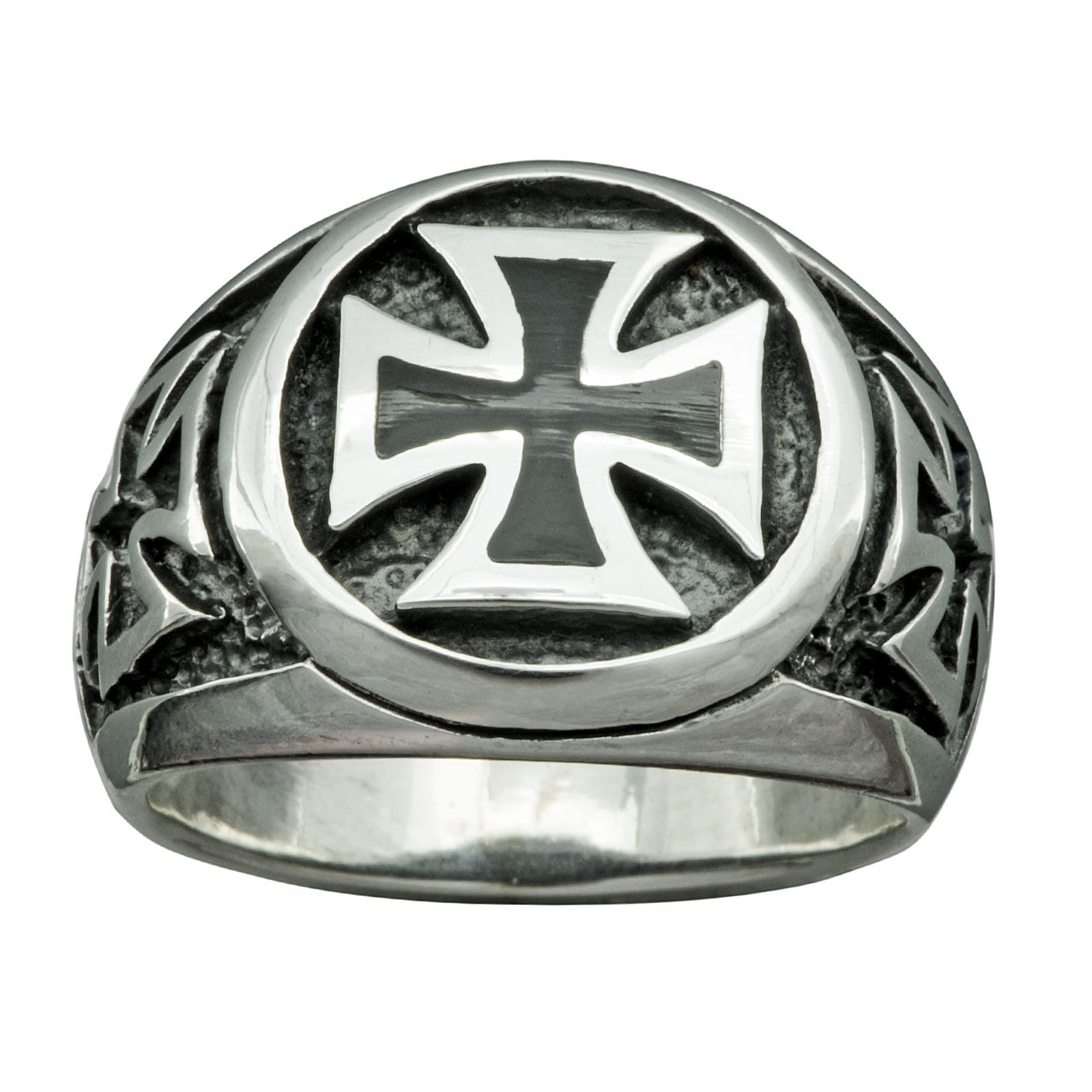 Maltese Cross With Black Enamel Biker Ring 13 G 925 Sterling -  Norway