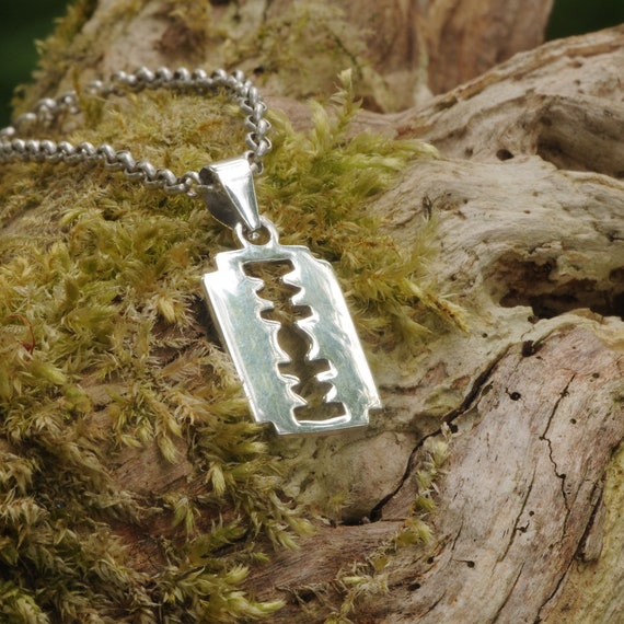 Razor Blade Pendant 925 Sterling Silver Minimalist Style