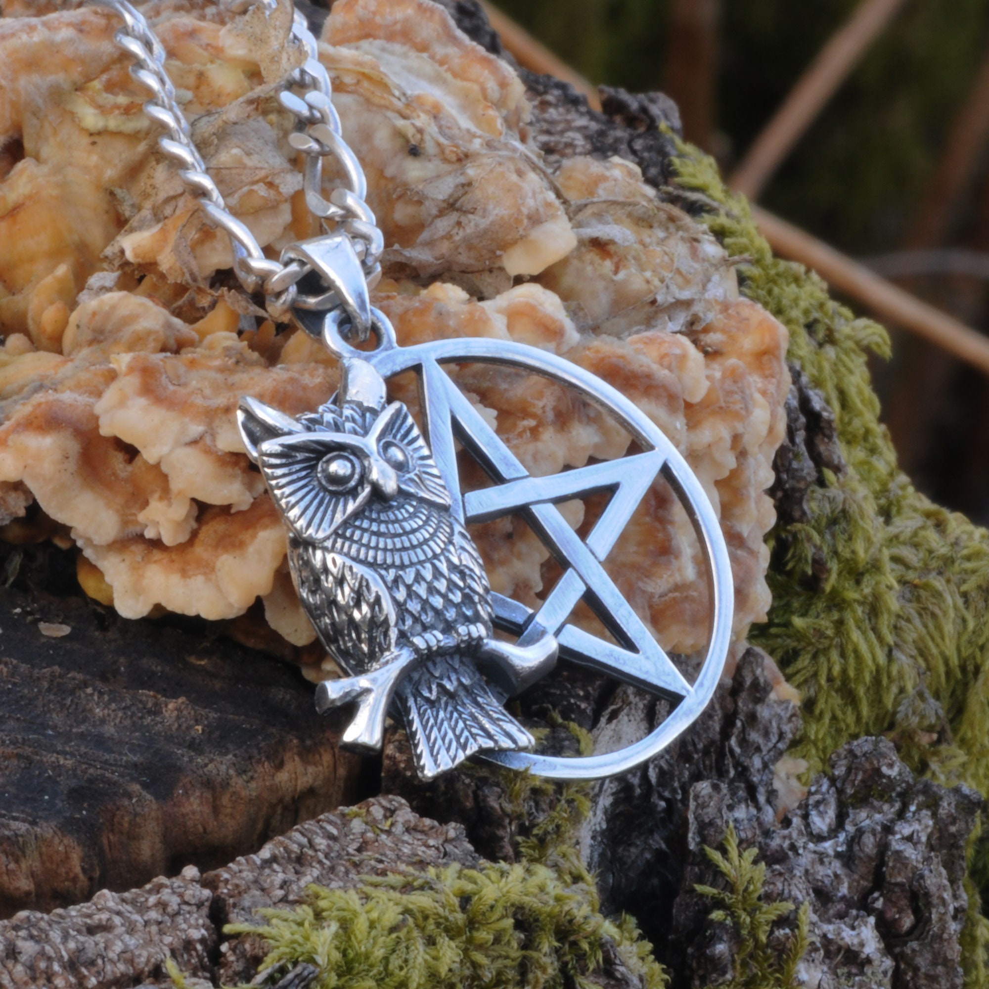 Owl Pentagram Star Pentacle Pendant 7 G Sterling Silver 925