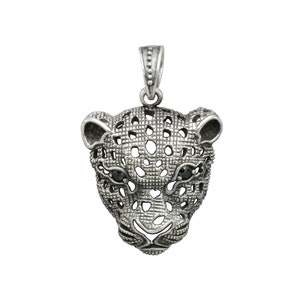 Beldiamo 11 g Solid 925 Sterling Silver Leopard Puma Tiger Head  Pendant  Black  Cubic Zirconia  Eyes Animal Gift Jewelry