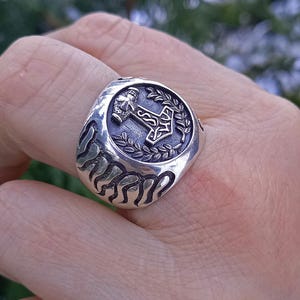 Thor Hammer Ring, 925 Sterling Silver, Laurel Wreath, Viking Mjölnir, Norse Jewelry, Celtic Style, Nordic Mythology, Beldiamo, Gift for Men
