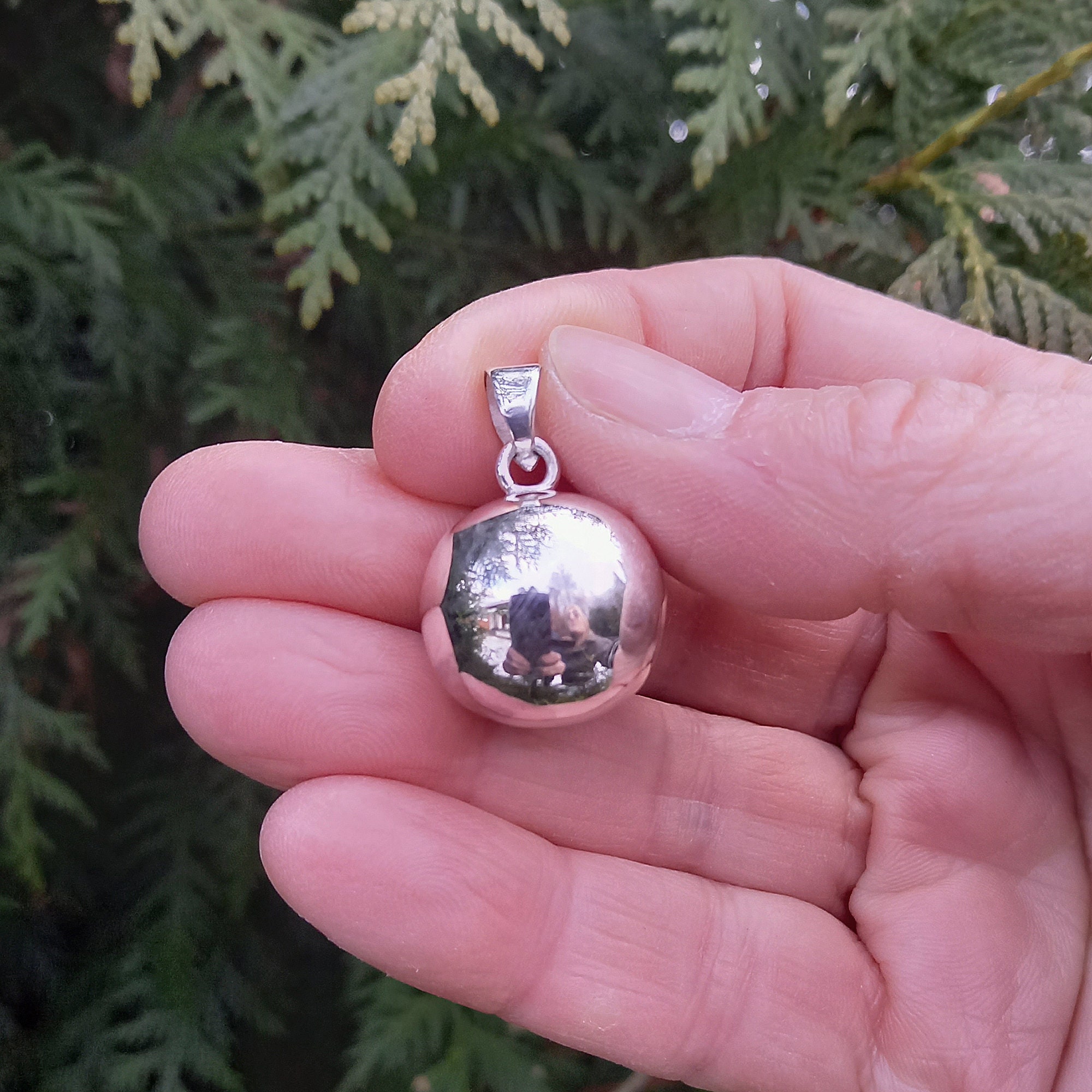 Ball Necklace Pendant ,16 Mm 925 Sterling Silver, Sphere High