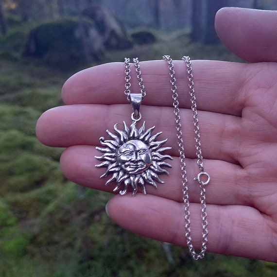 Sun and Moon Pendant 925 Sterling Silver Boho Hippie Sun