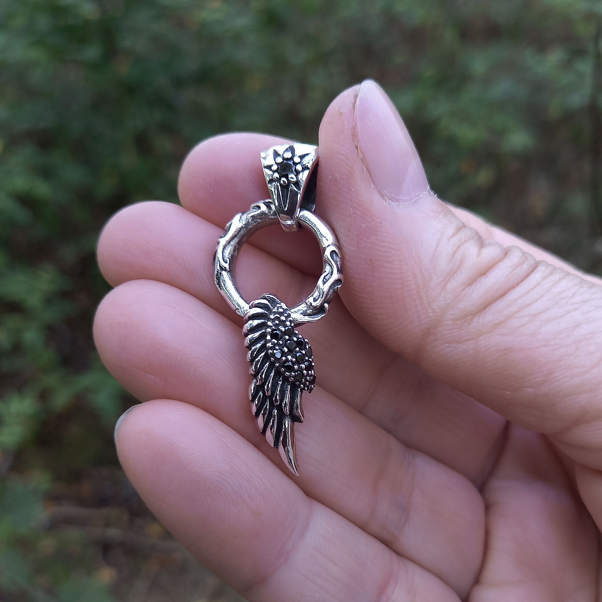 Black Onyx Angel Wing,925 Sterling Silver,handmade Angel