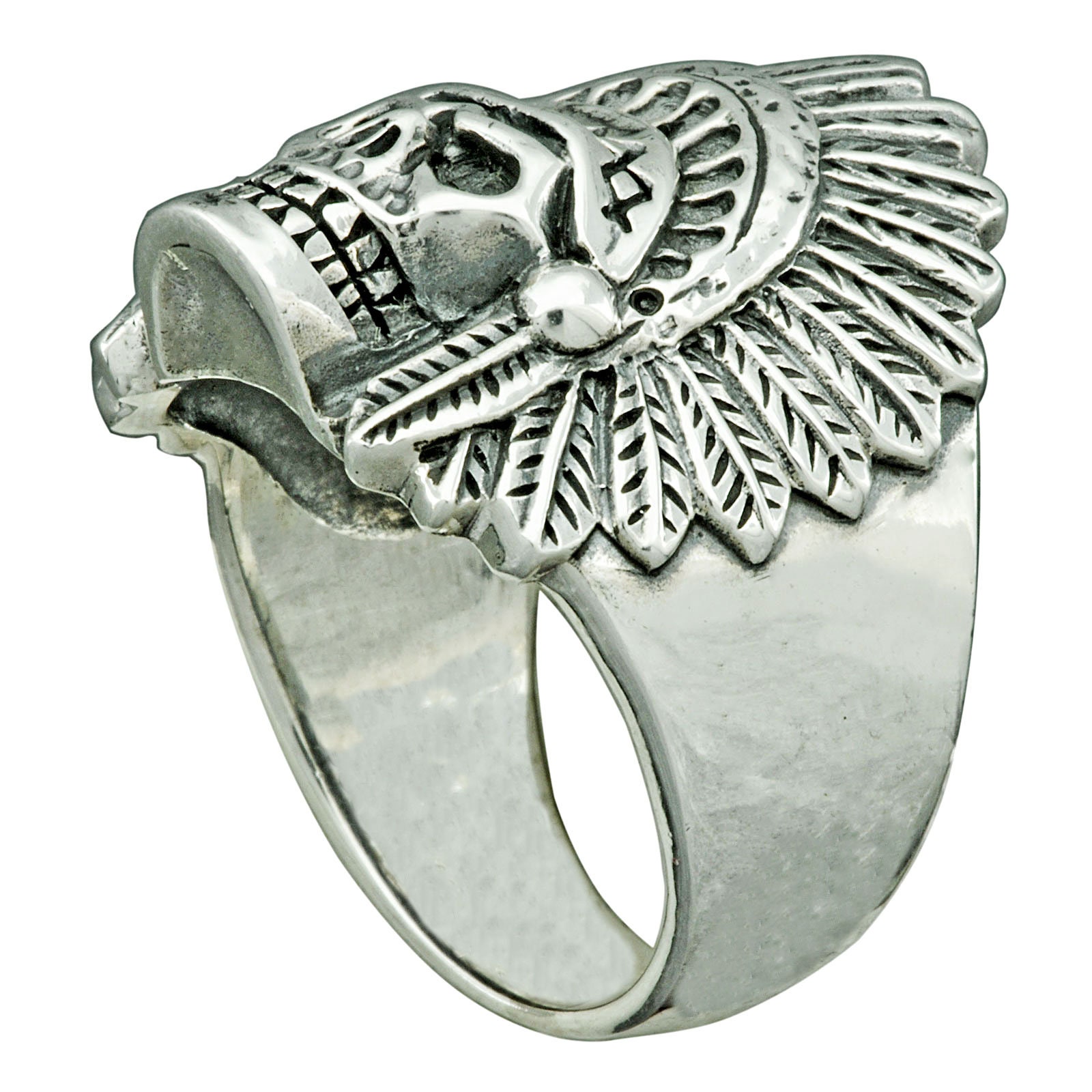 Anello Da Motociclista Con Teschio E Capo Indiano, Gioiello In Argento Sterling 925 Da 17 G, Timbrato BELDIAMO - Italia - Foto 6