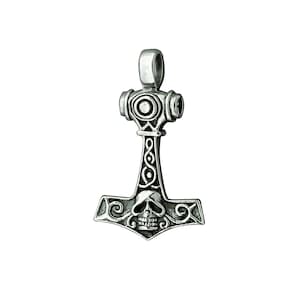 Thor&#39;s Hammer  Silver Viking Pendant Mjolnir Skull 925 Sterling 7 g BELDIAMO