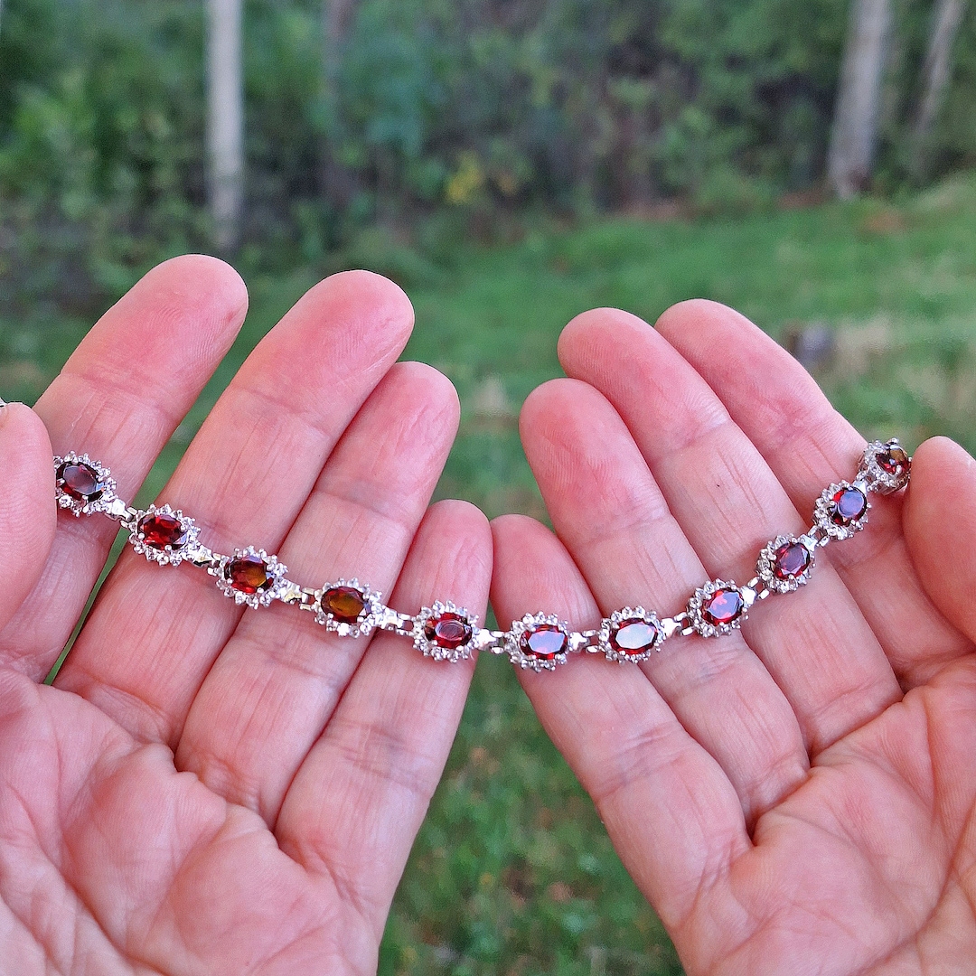 Natürliche Granat Armband, 925 Sterling Silber, Edelstein