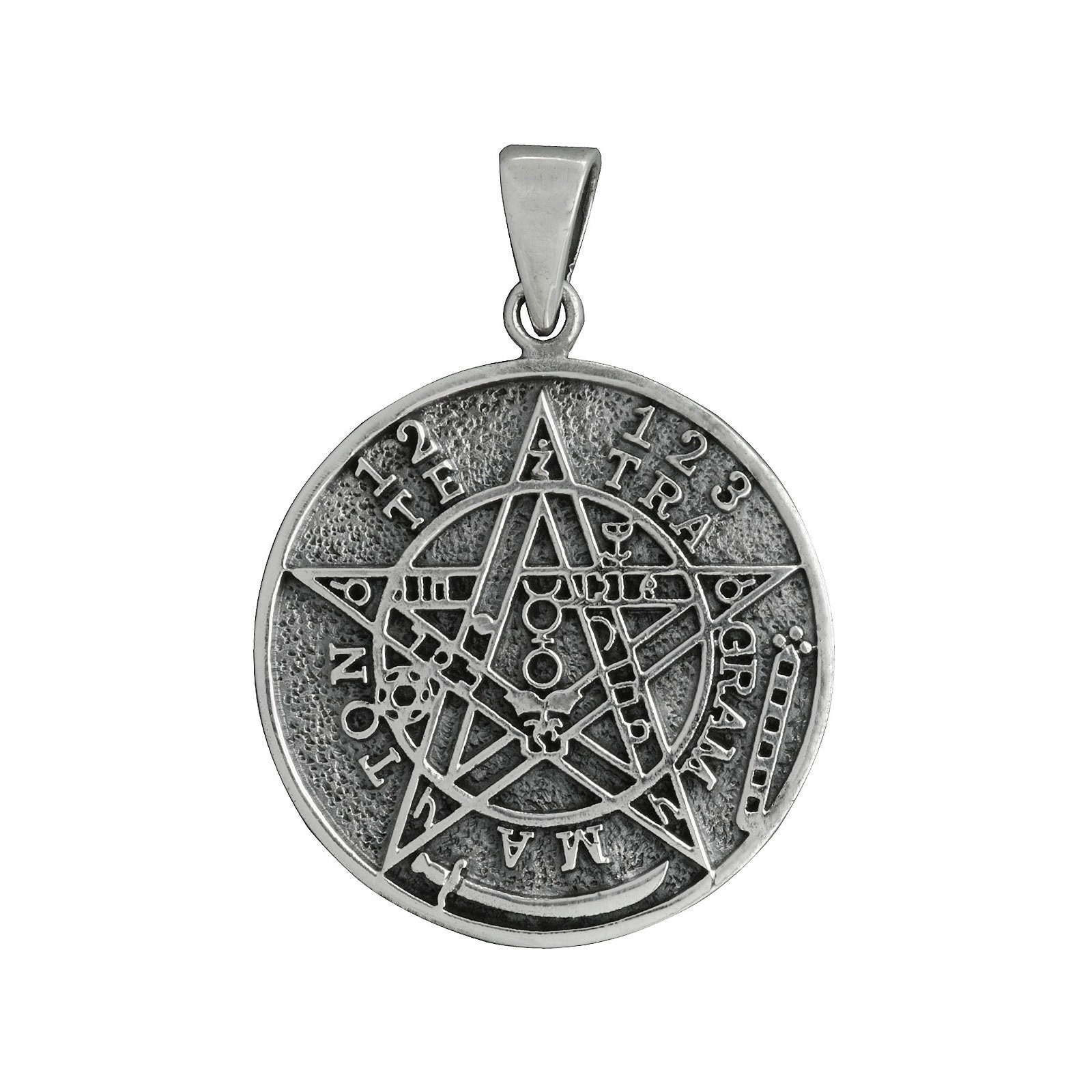 Pentagram Te Tra Gram Ma Ton Pendant 925 Sterling Silver Etsy