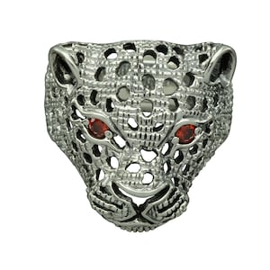 Beldiamo 9 g Solid 925 Sterling Silver Leopard Puma Tiger Head Red  Cubic Zirconia  Eyes Animal Ring