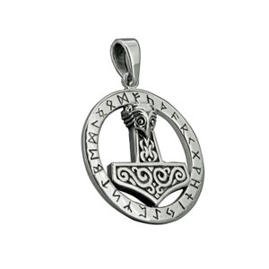 Thor Hammer Viking, 925 Sterling Silver,Embrace the Nordic Pagan and Medieval Mystique with Engraved Mythological Norse Symbols by Beldiamo