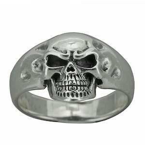Bague tête de mort en argent sterling : bijoux punk motard gothique