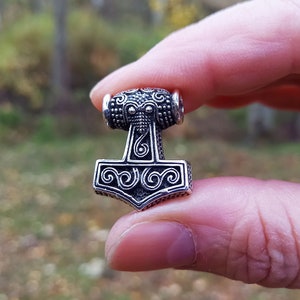 Thor’s Hammer Raven Pendant 925 Sterling Silver Viking Necklace Norse Mjöllnir Amulet Handmade Nordic Pagan Jewelry Mens Viking Gift