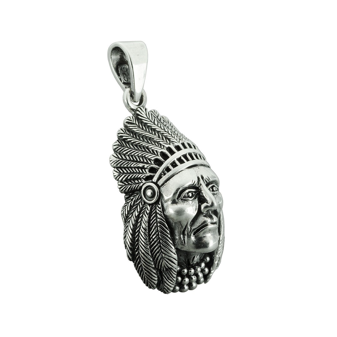 Indian Chief Head Pendant, 925 Sterling Silver,native American ...
