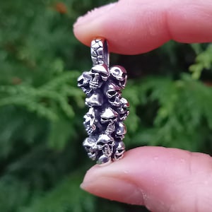 Skull Pile Pendant 925 Sterling Silver – Gothic Biker Jewelry with Cross, Handmade 3D Skull Necklace for Men & Women – Day of the Dead Style