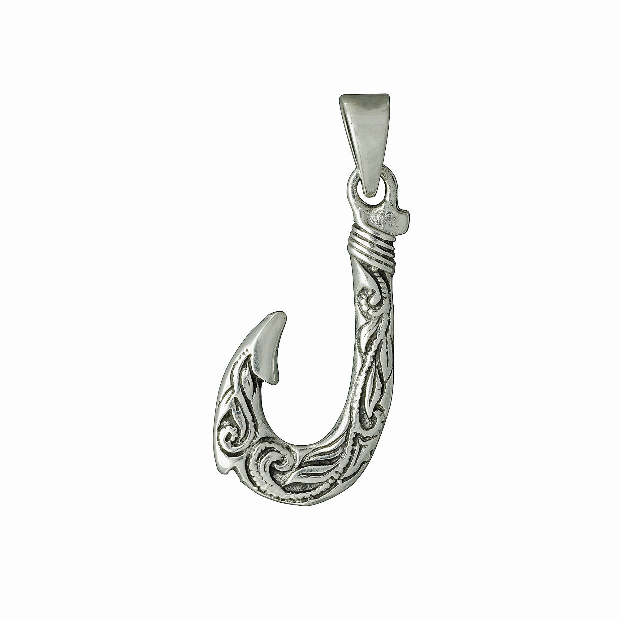 Beldiamo 925 Sterling Silver Fish Hook Pendant Hand Engraved Hawaiian  Design Jewelry Gift for Men and Women -  Canada