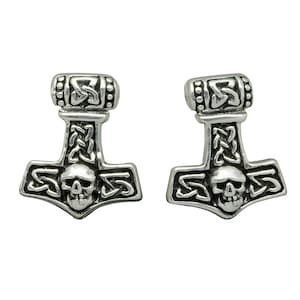 Thor&#39;s Hammer Skull Stud Earring 925 Sterling Silver Celtic Art Celtic Art,Viking Symbol,Thor Odin, Mjölnir, Norse Amulet Gift by Beldiamo