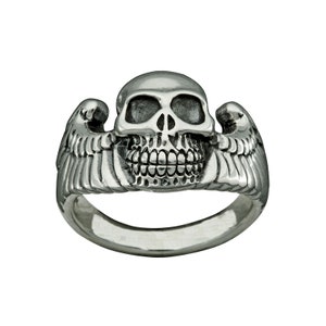 Skull with Wings Biker Ring 925 Sterling Silver 9 g Stamped BELDIAMO