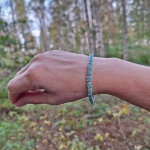 Colombian Emerald Tennis Bracelet – 925 Silver – Natural Oval Green Gemstones – Handmade Jewelry – 7.28&quot; Elegant Gift for Her