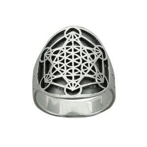 Pierścień Metatrona Cube, Srebro Sterling 925, Talizman Mercabah Tetrahedron, Pieczęć Świętej Geometrii, Salomon, Amulet Kabały, On, Jej Prezent od Beldiamo