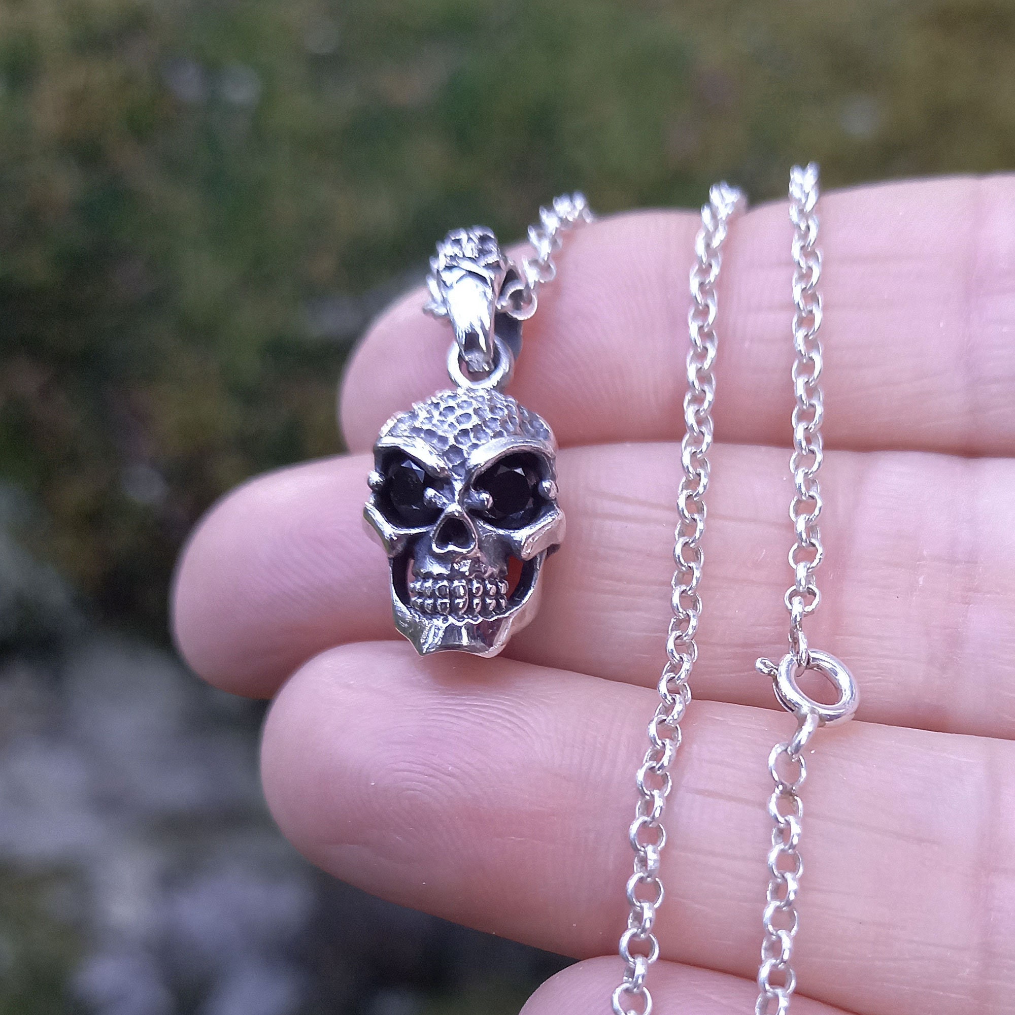 Kette Edelstahl Schädel Säbelkatze Totenkopf Skull Silber Anhänger Gothic  Biker