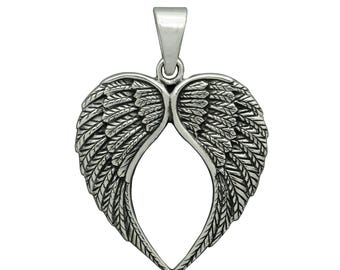 Sterling Silver Angel Wing Heart Pendant: Gothic Guardian Amulet