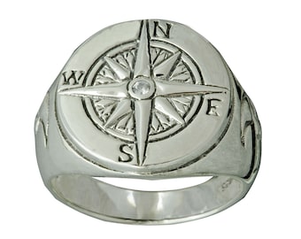 Bague rose des vents Beldiamo en argent sterling 9 g avec sculpture en croissant de lune faite main et zircone cubique blanche