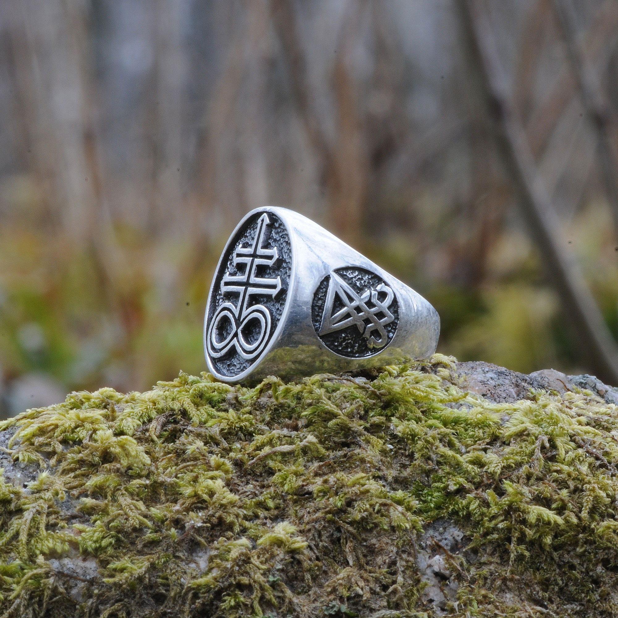 ライオネルRING中 Silver925 Ring, 925 Sterling Silver, Sigil of Lucifer, Leviathan Cross