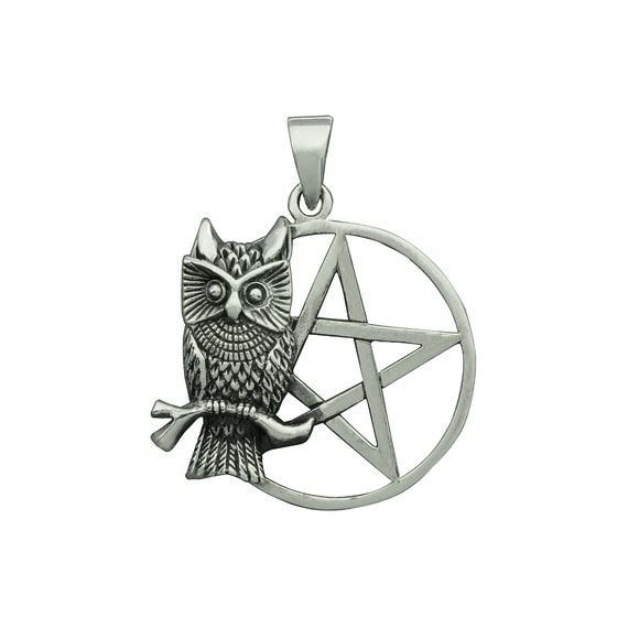 Sterling Silver Owl Pentagram Pendant: Wiccan Pagan Amulet - Etsy