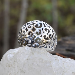 Floral Filigree Ring: Art Deco .925 Sterling Silver Jewelry
