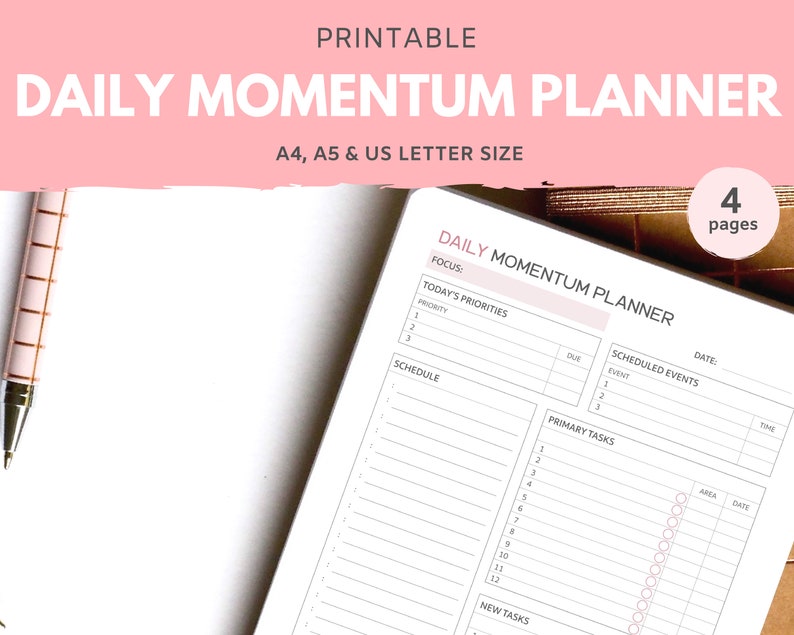 Daily Momentum Planner Daily Planner Day Planner Printable Etsy