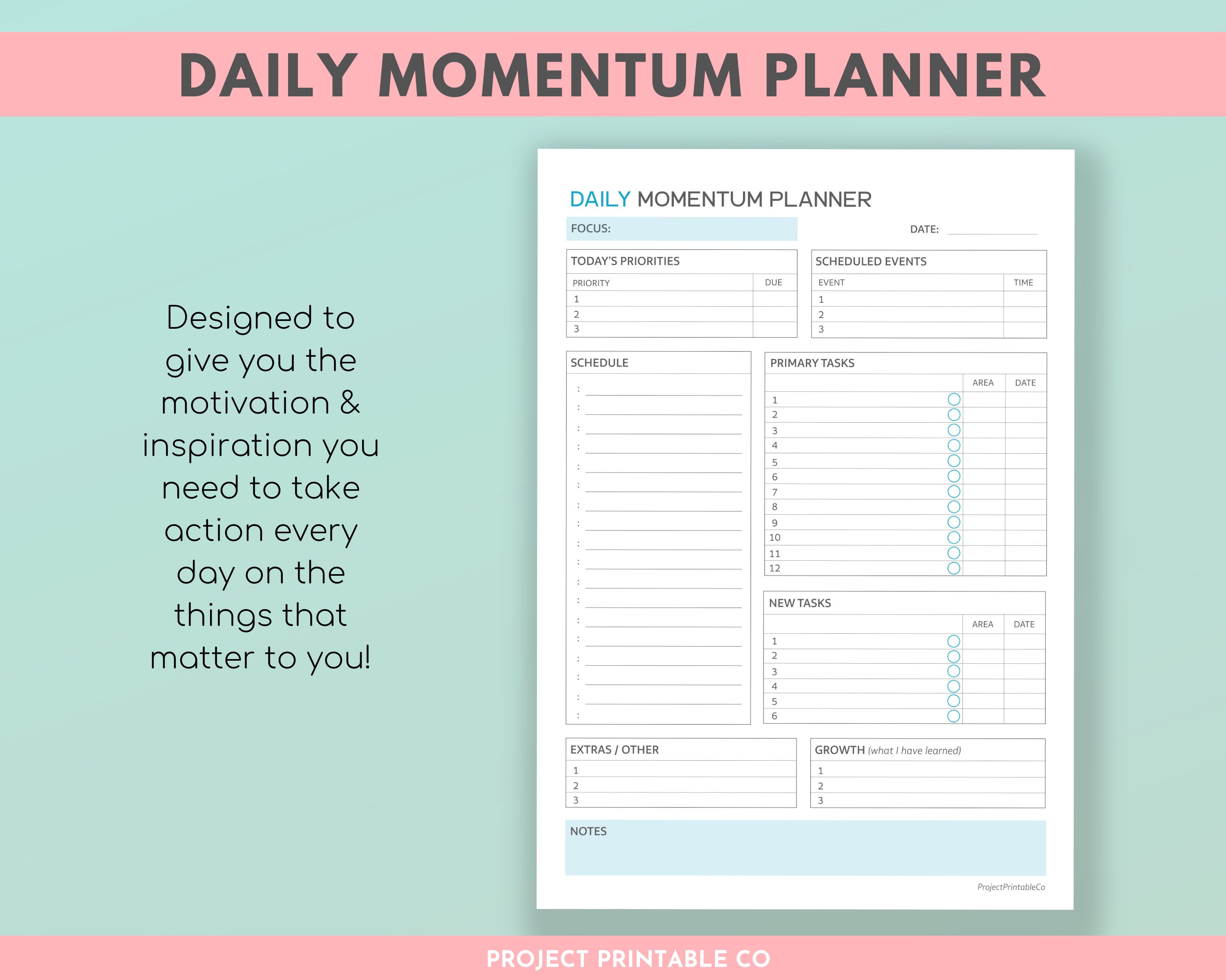 Daily Momentum Planner Daily Planner Day Planner Printable Etsy