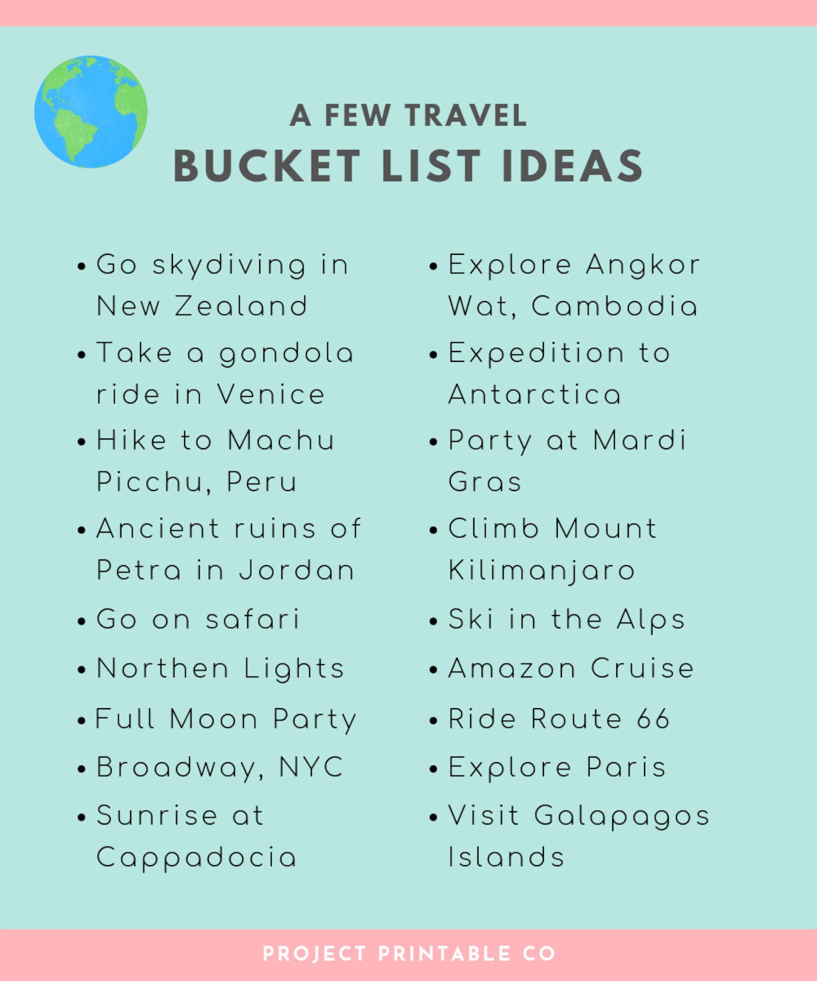 Travel Bucket List Printable Download Travel to Do List Etsy