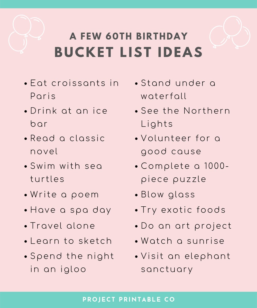 60th Birthday Bucket List Printable Digital PDF Download A4  Etsy