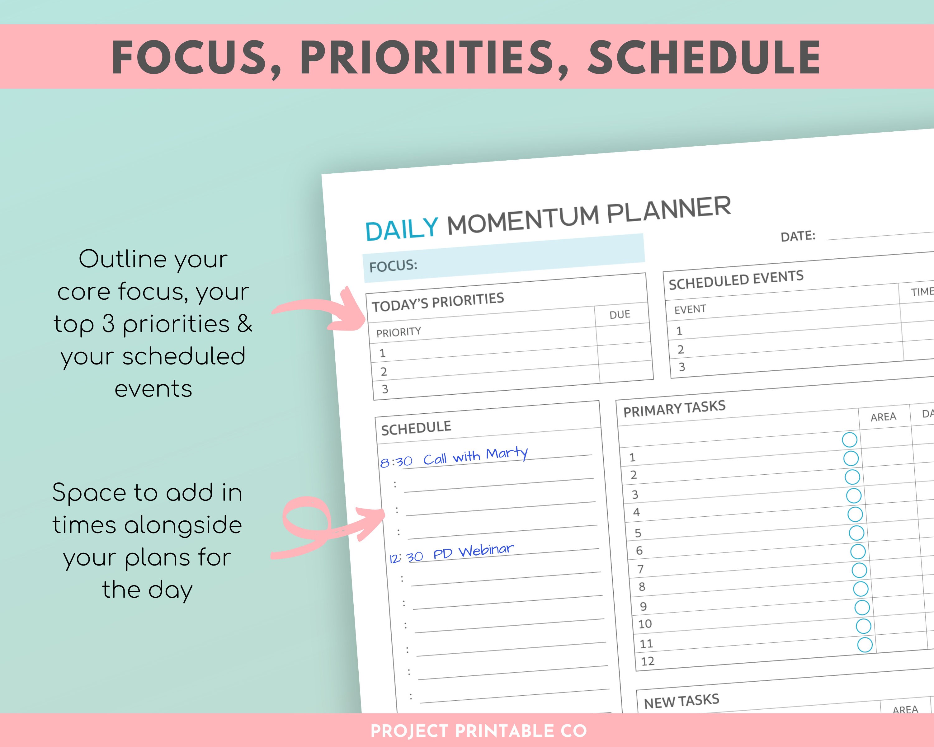 Daily Momentum Planner Daily Planner Day Planner Printable Etsy