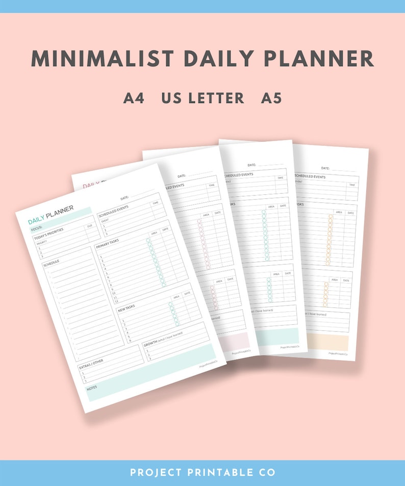 Minimalist Daily Planner Printable Day Planner Daily Agenda Etsy
