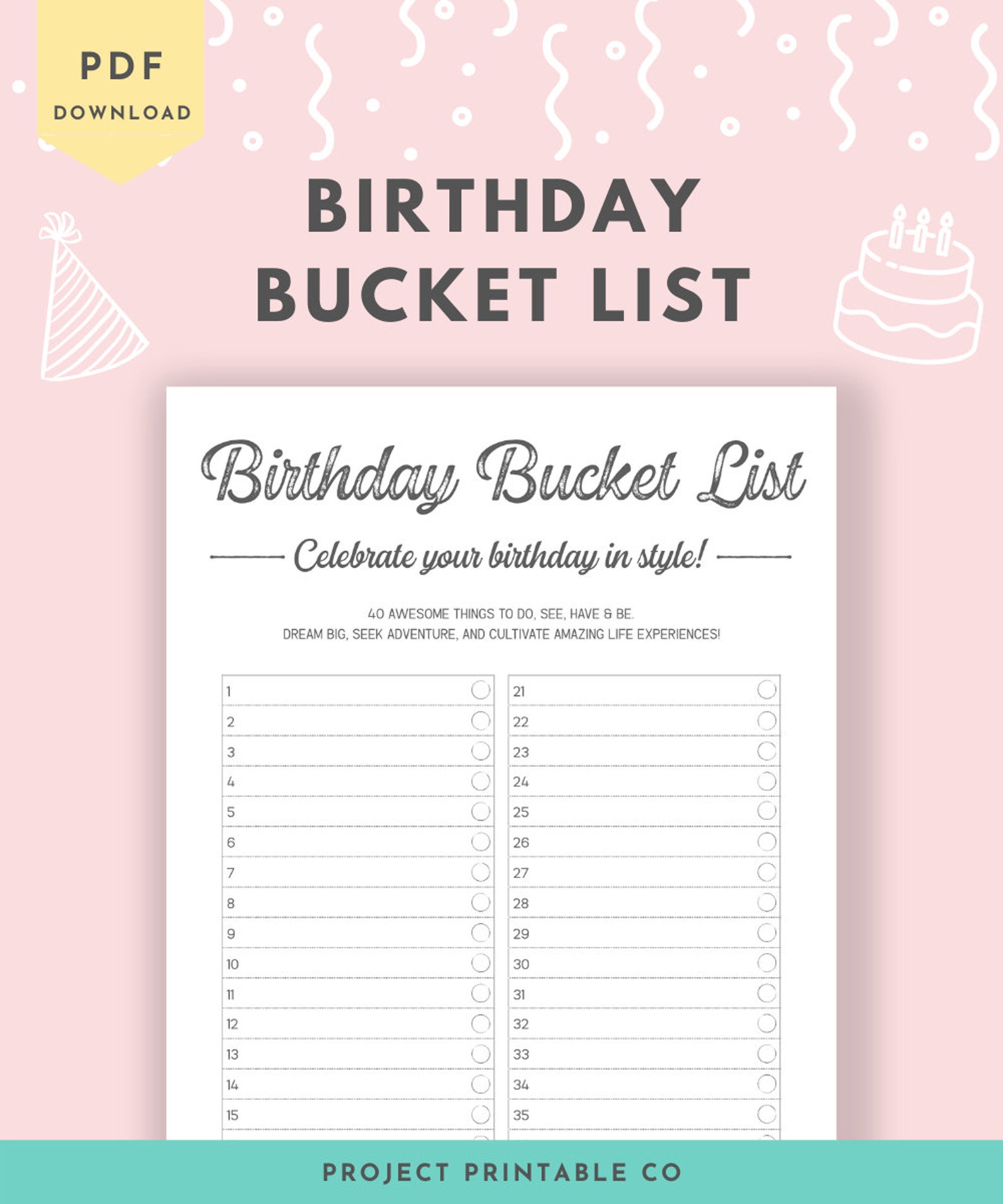 Birthday Bucket List Printable Planner Insert Digital PDF Etsy