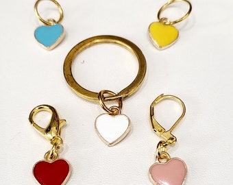 Heart Enamel Stitch Markers, Knitting Crochet Progress Keepers