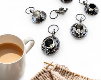 Tea Cup Stitch Markers, Knitting Crochet Progress Keepers