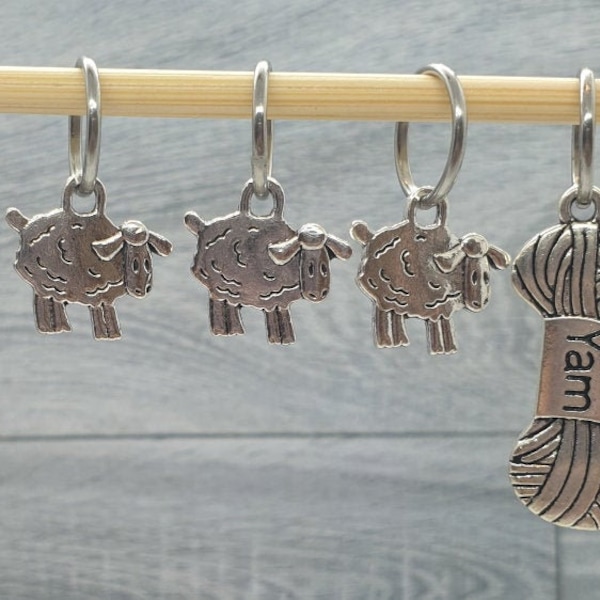 STITCH MARKERS - Sheep & Yarn, Perfect knitting gift or crochet present.  Unique progress keepers set, knitting notions. Idea for mum.
