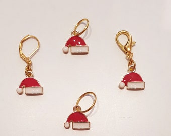 Santa hat Stitch Markers, Cute knitting gift or crochet present.  Unique progress keepers set, knitting notions. Xmas gift idea.