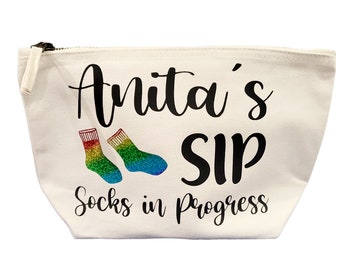 Personalised socks in progress bag, bag for sock knitting, socks bag, craft bag, printed knitting bag, cute knitted socks bag, project bag