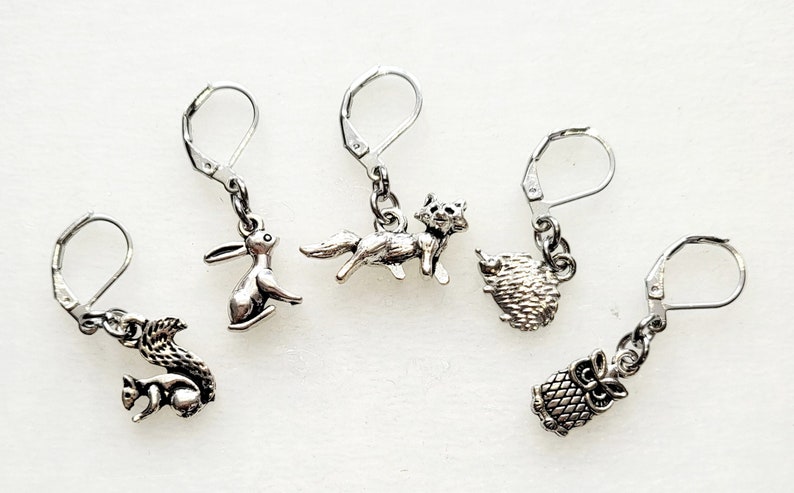 Woodland animals stitch markers. Perfect knitting gift or crochet present. Unique progress keepers set, knitting notions. image 3