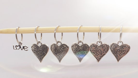 Heart Stitch Markers. Perfect knitting gift or crochet present.  Unique progress keepers set, knitting notions. Mother's Day gift idea.