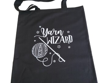 Yarn wizard tote bag, large knitting bag, printed crochet bag, craft bag, tote bag, bag for knitting, cute project bag, gift, Harry Potter
